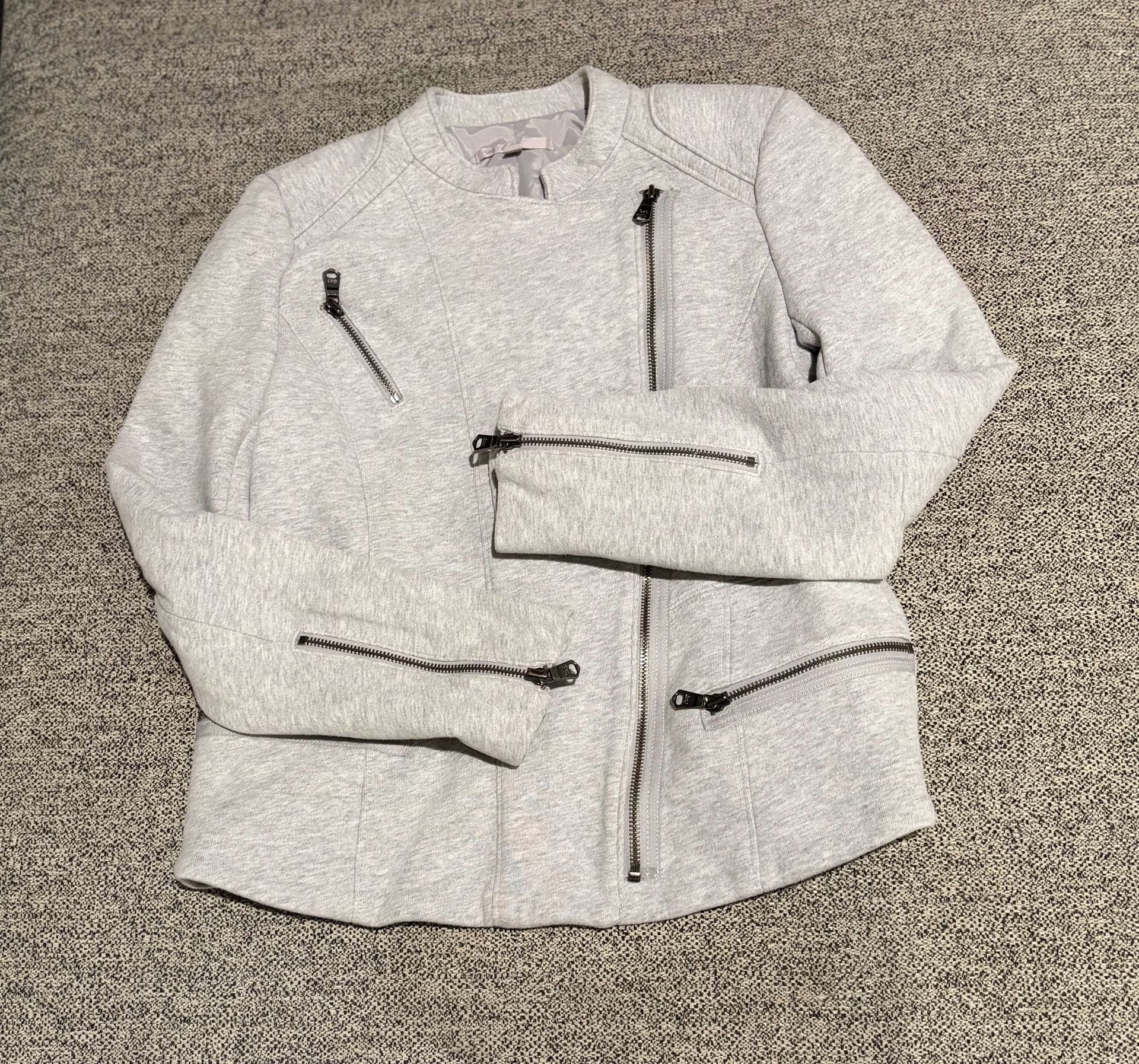072-Gap Knit Motorcycle Jacket Size S Gray Fleece Moto Asymmetrical Zip 2