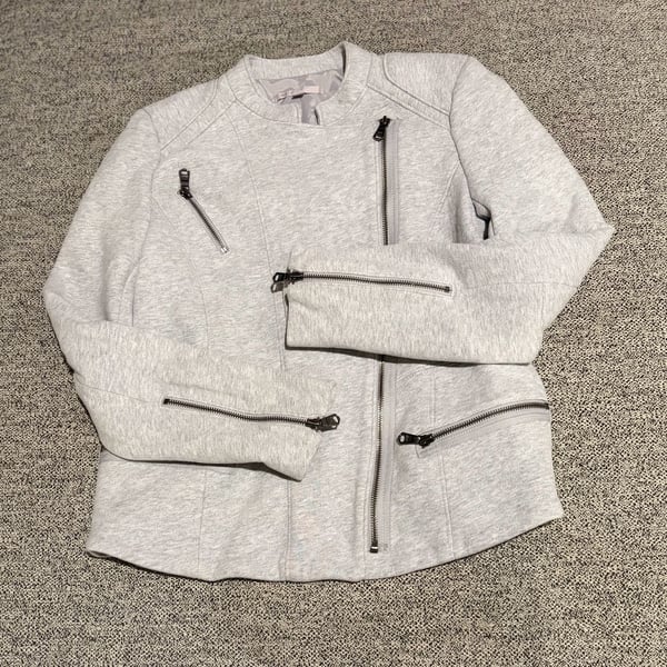 072-Gap Knit Motorcycle Jacket Size S Gray Fleece Moto Asymmetrical Zip