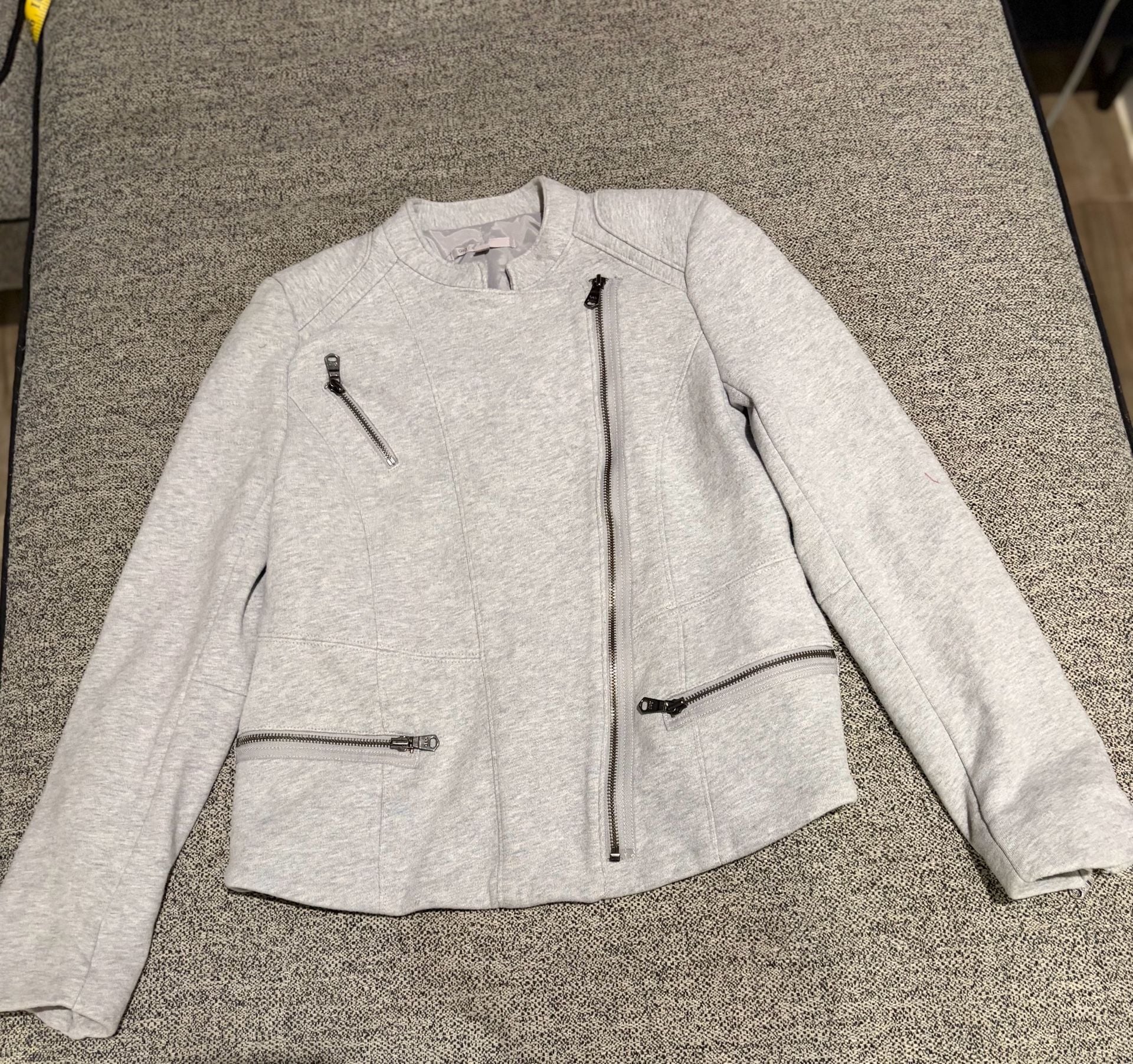 072-Gap Knit Motorcycle Jacket Size S Gray Fleece Moto Asymmetrical Zip 3