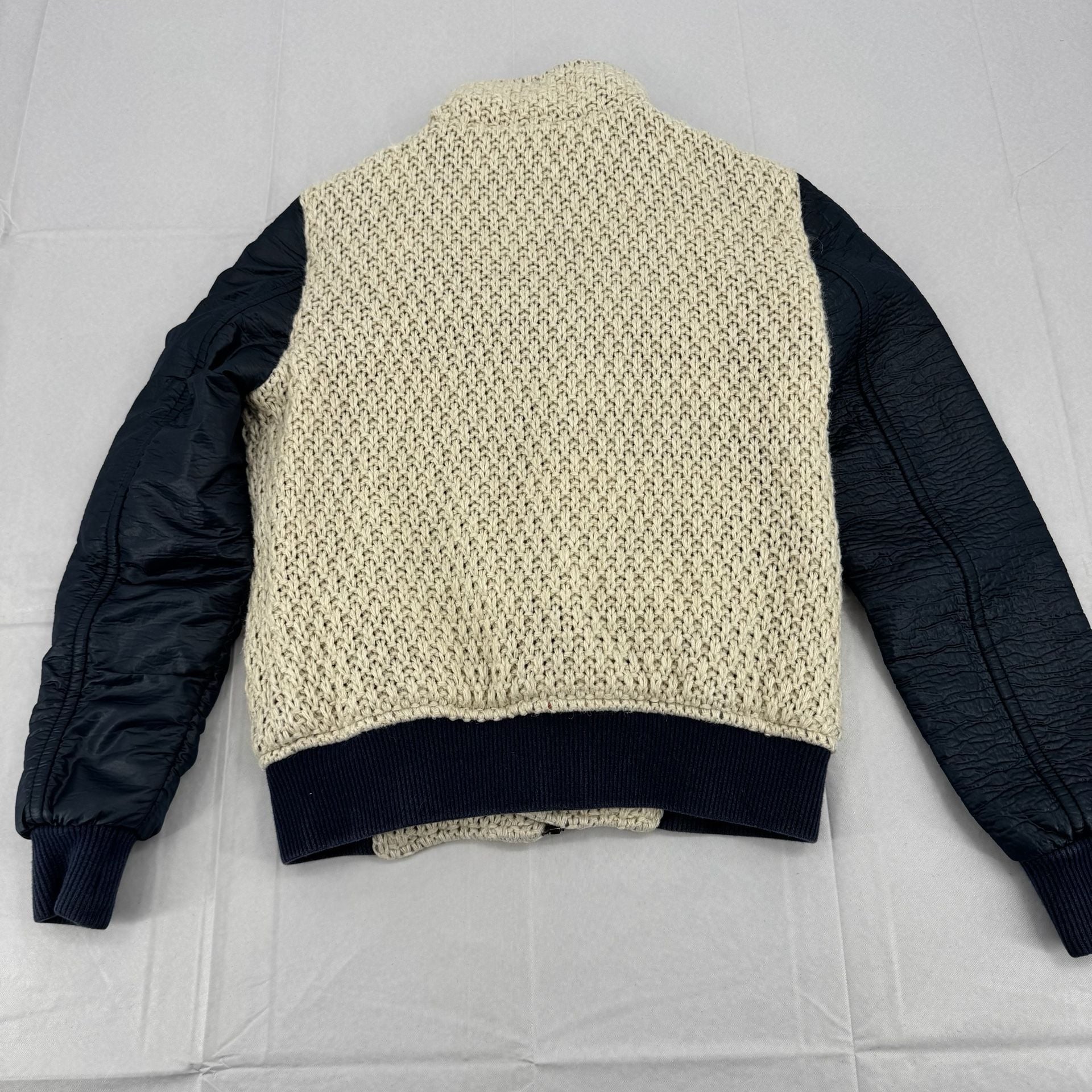 Open Couture Black Collection Cream and Black Knit Sherpa Aviator Jacket Size S 6