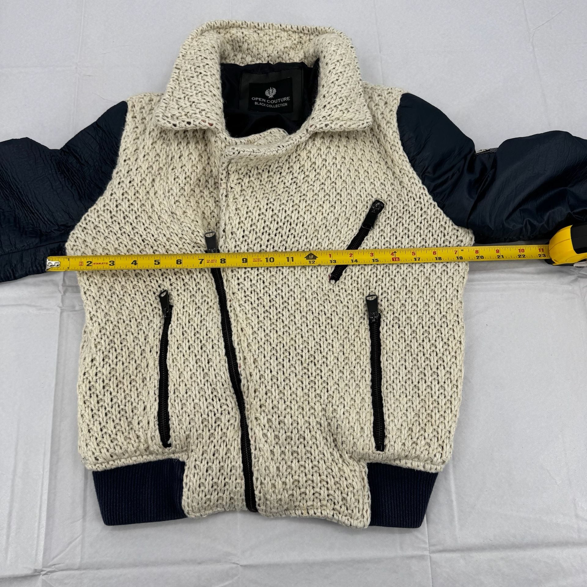Open Couture Black Collection Cream and Black Knit Sherpa Aviator Jacket Size S 7