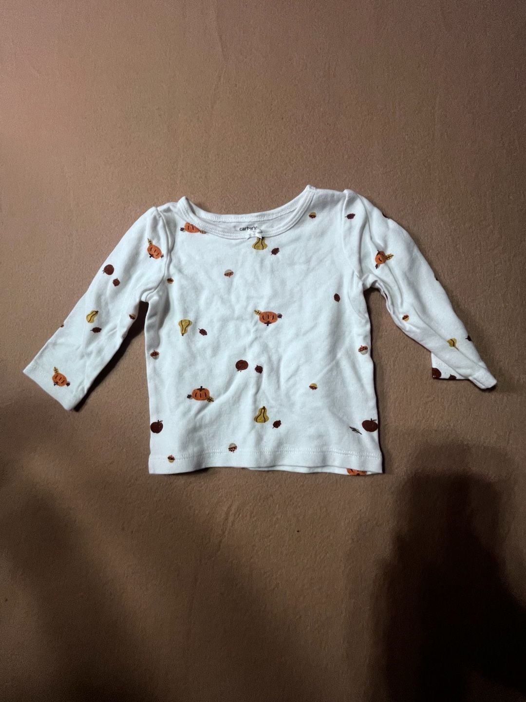 Carter's Baby Long Sleeve Thermal Top Size 9M White Pumpkin Print 2