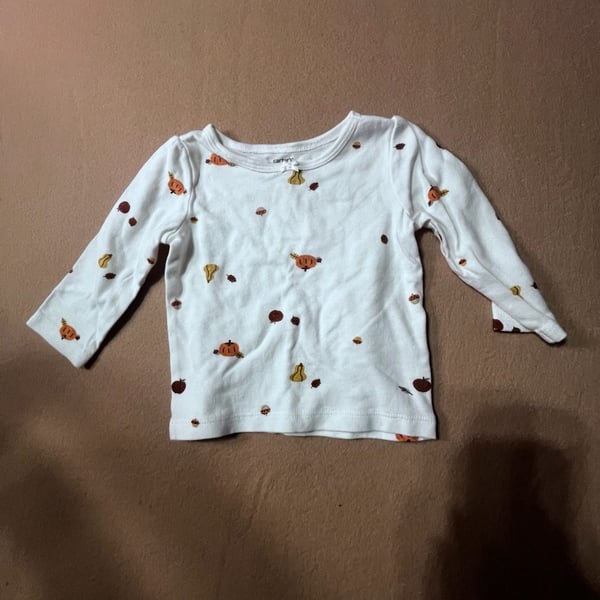 Carter's Baby Long Sleeve Thermal Top Size 9M White Pumpkin Print