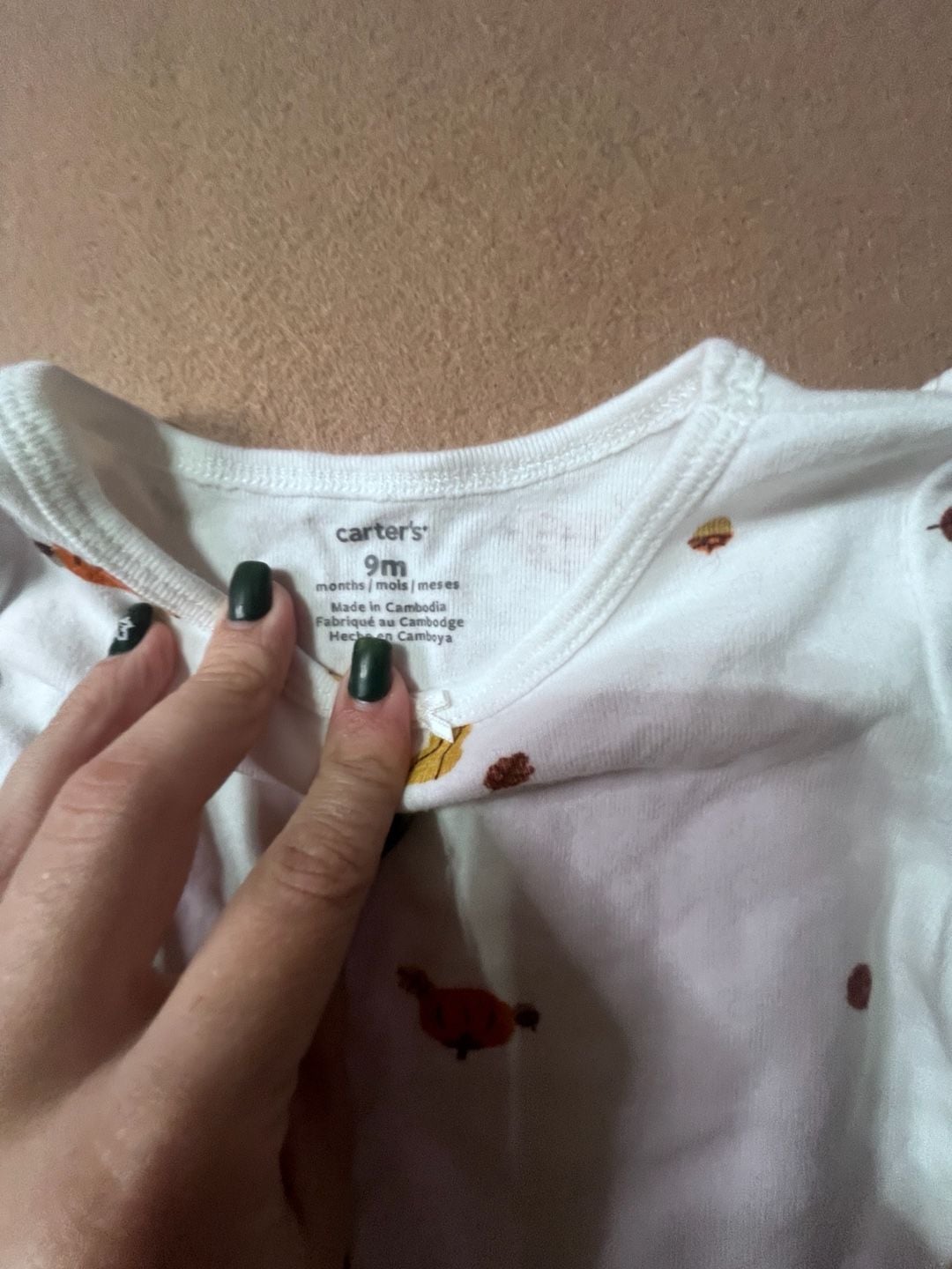 Carter's Baby Long Sleeve Thermal Top Size 9M White Pumpkin Print 3