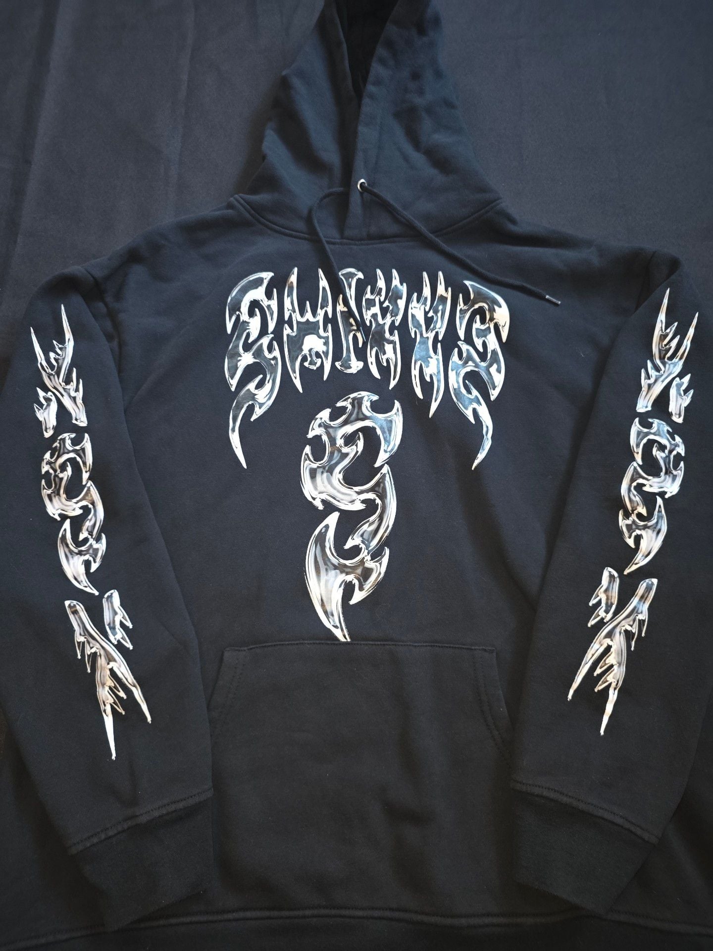 Swixxx Hoodie Size L Black Tribal Graphic Streetwear Pullover 3