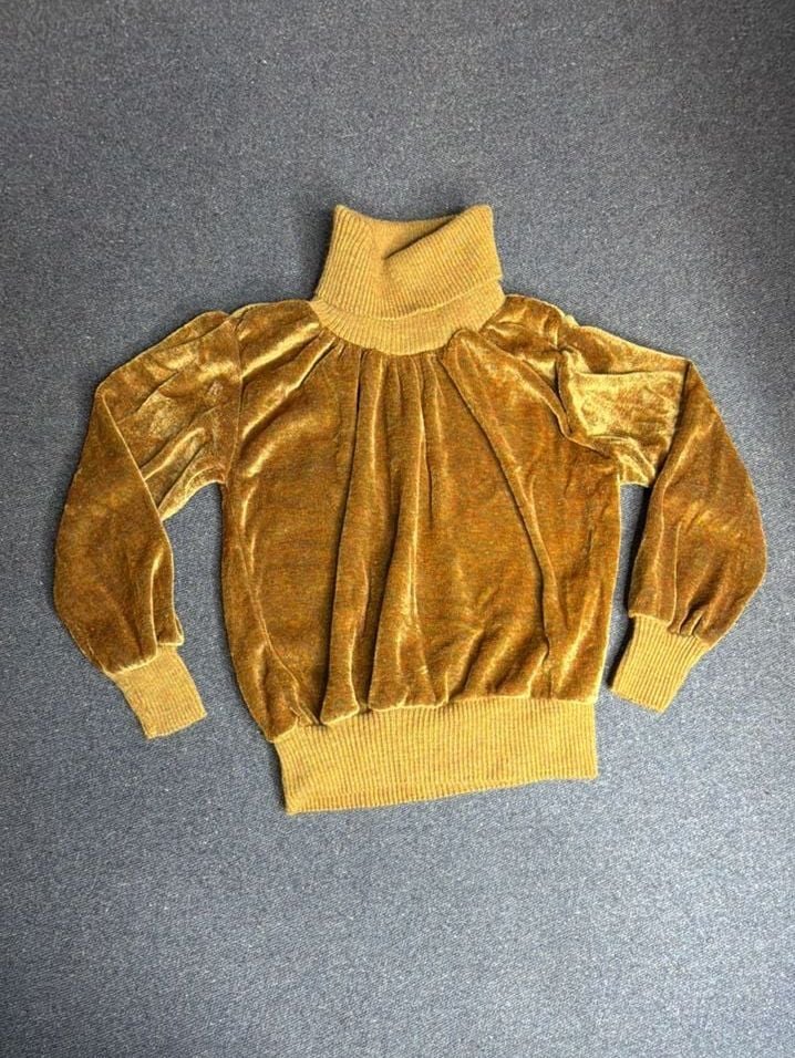 Link-Ups Vintage Velour Turtleneck Sweater Mustard Gold Long Sleeve 4