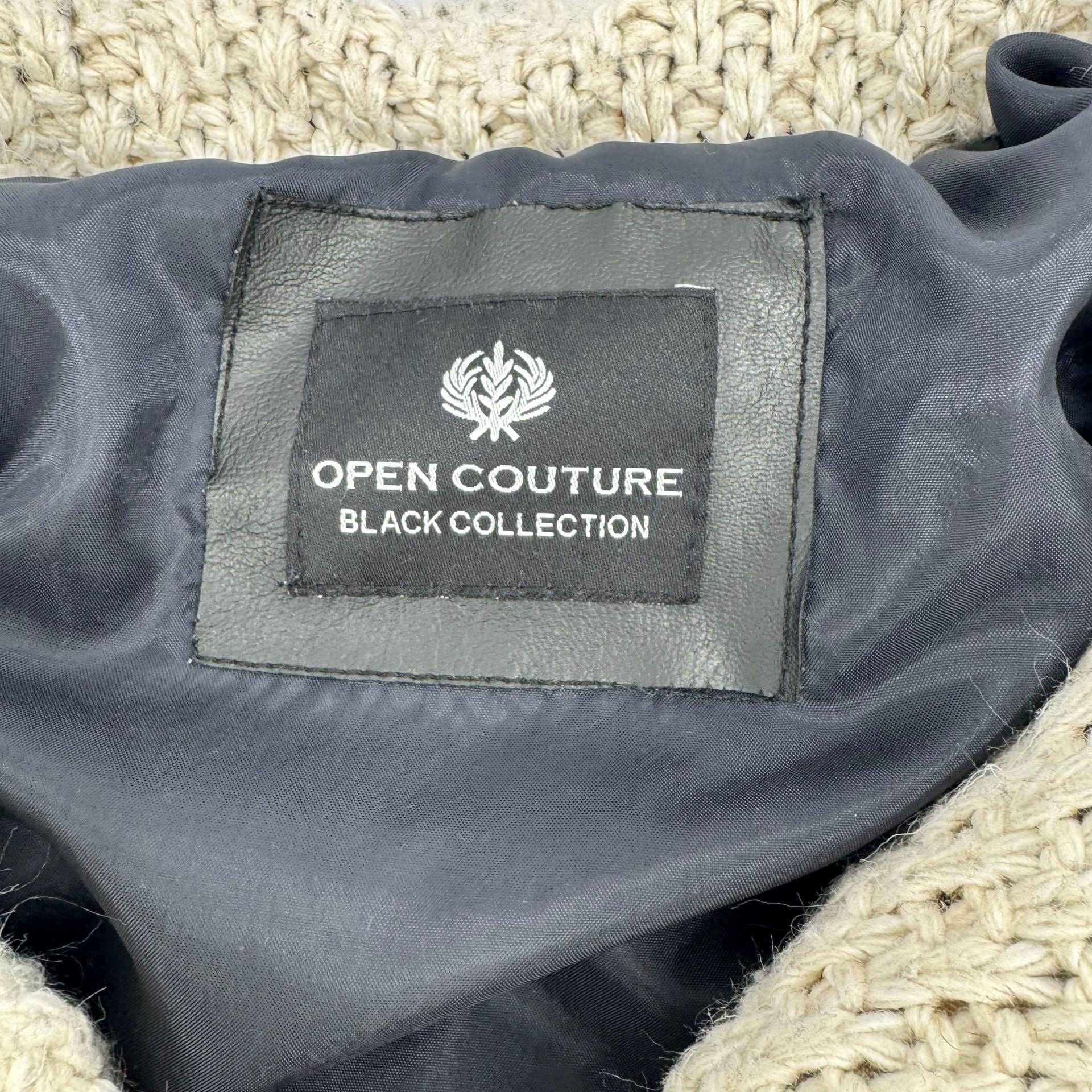 Open Couture Black Collection Cream and Black Knit Sherpa Aviator Jacket Size S 3