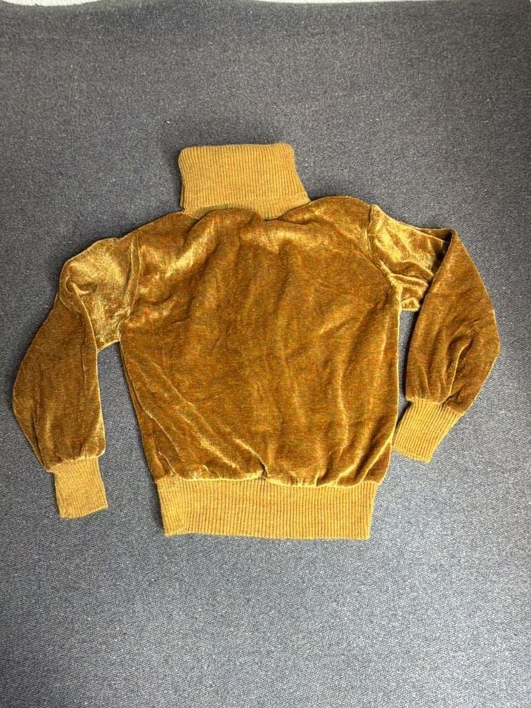 Link-Ups Vintage Velour Turtleneck Sweater Mustard Gold Long Sleeve 7