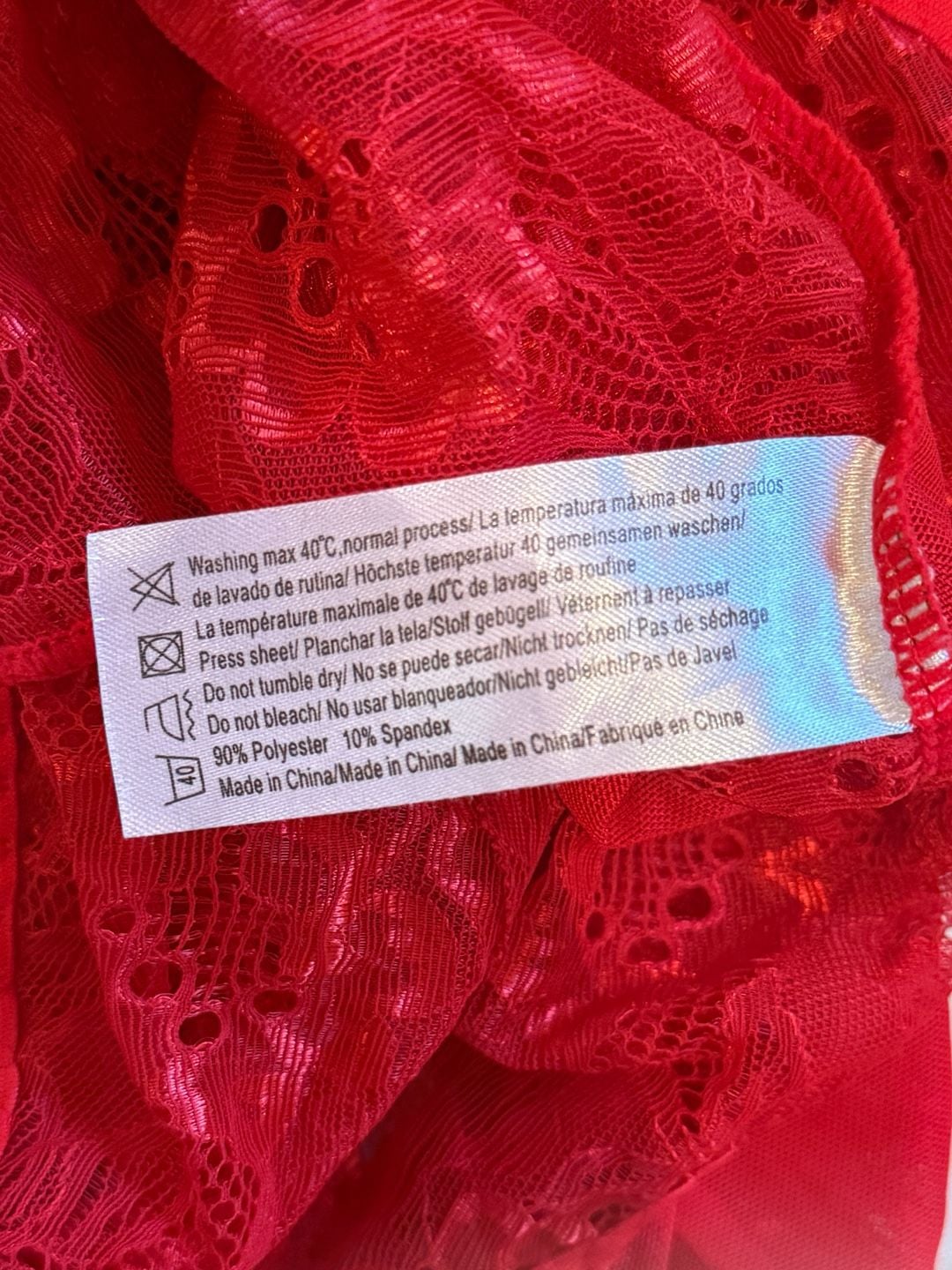 Avidlove Sheer Red Lace Chemise Bodysuit with Floral Detail size S 7