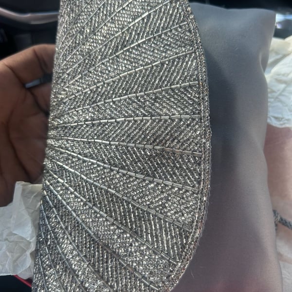 Vintage Silver Beaded Clutch Evening Bag with Detachable Chain Strap