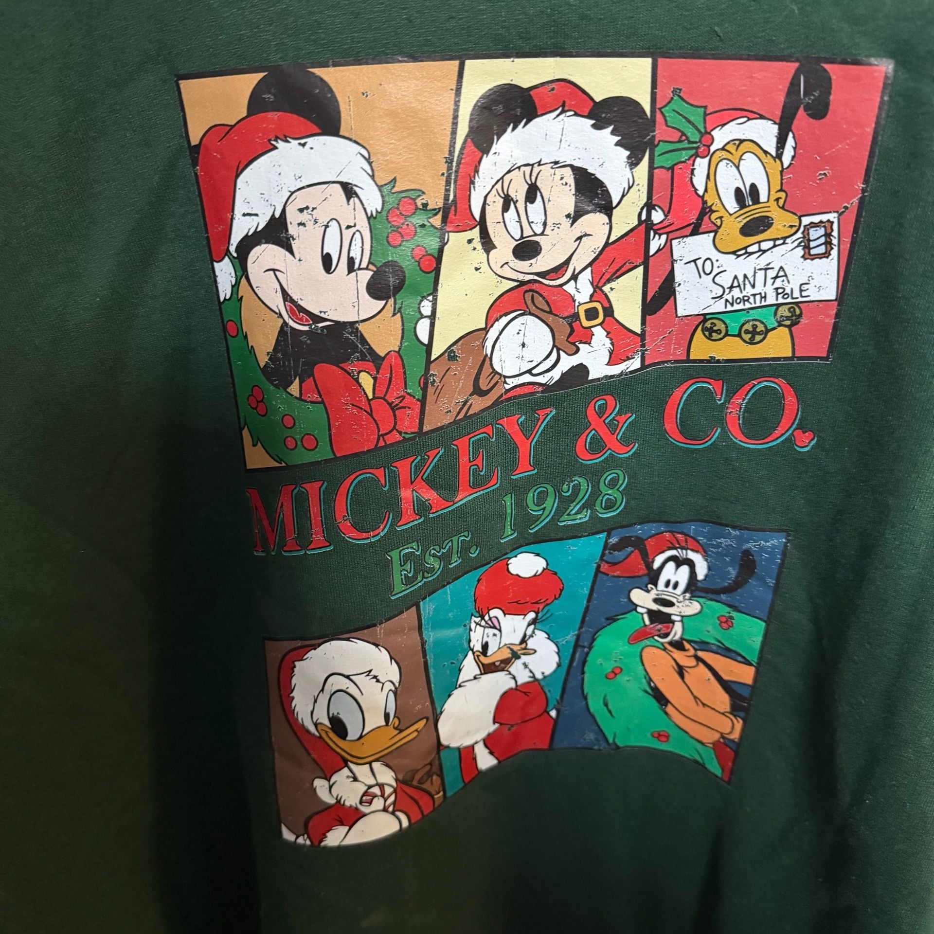 Disney Mickey & Co. Christmas Crewneck Sweatshirt Green Size L 2