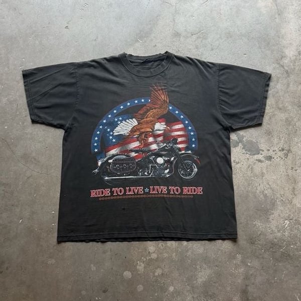 Vintage 90s/00s Faded Black Eagle Motorcycle Live To Ride Graphic T-Shirt