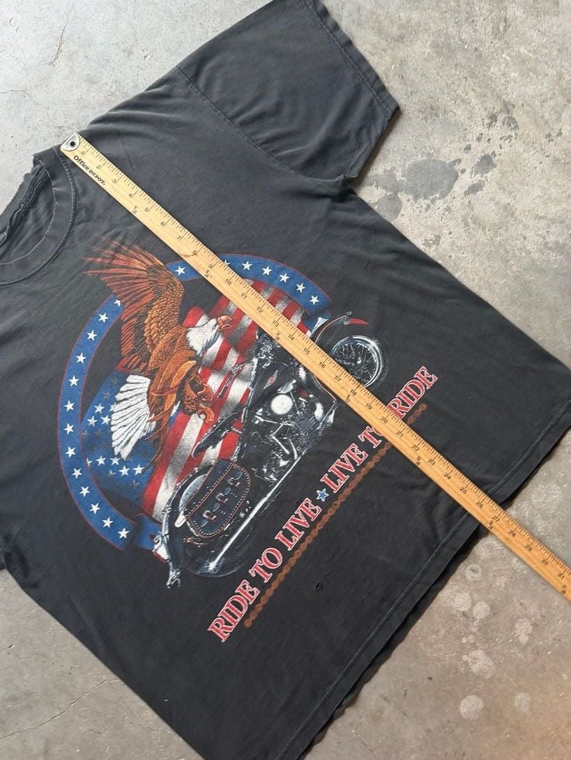 Vintage 90s/00s Faded Black Eagle Motorcycle Live To Ride Graphic T-Shirt 6