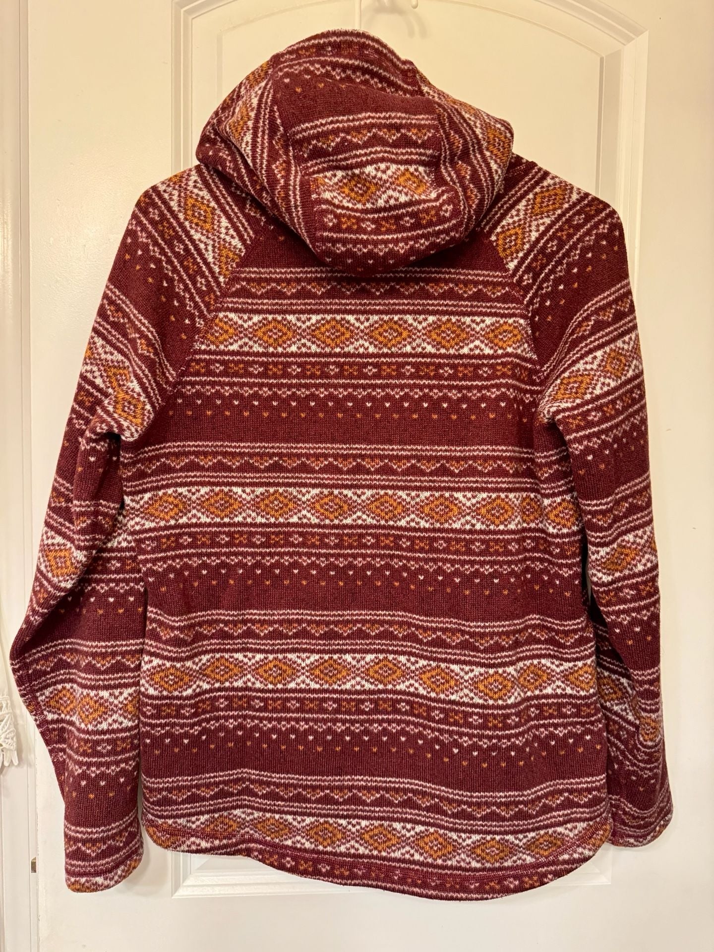 The North Face Printed Crescent Hooded Pullover Size S Burgundy Fair Isle Fleece 5