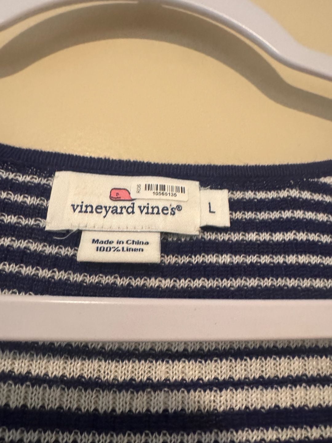Vineyard Vines Navy White Striped V-Neck Linen Sweater Size L 2