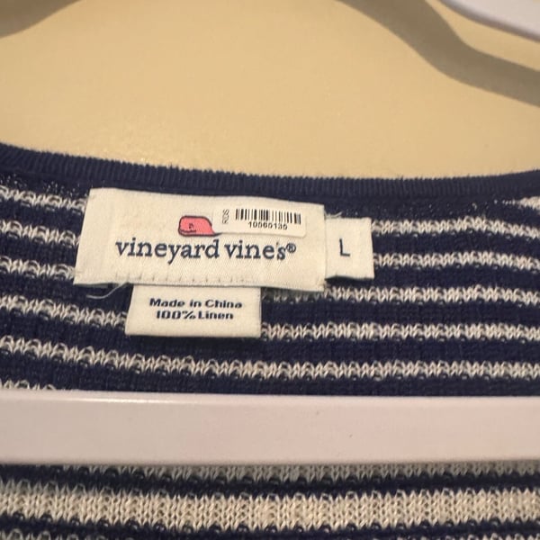 Vineyard Vines Navy White Striped V-Neck Linen Sweater Size L