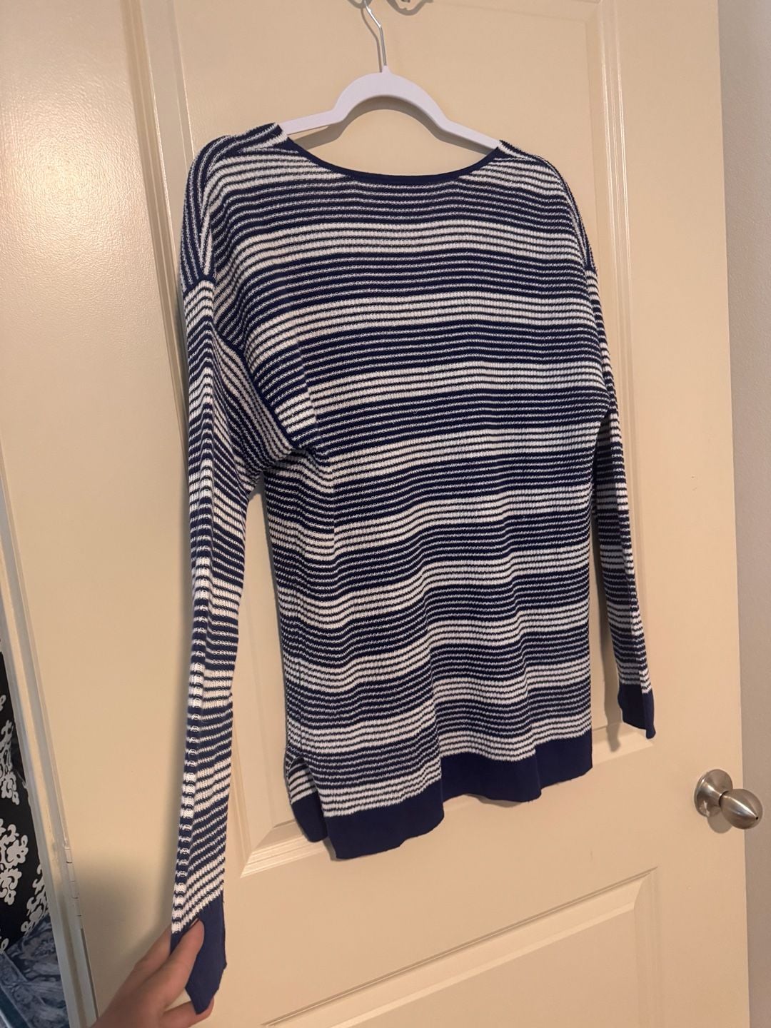 Vineyard Vines Navy White Striped V-Neck Linen Sweater Size L 4