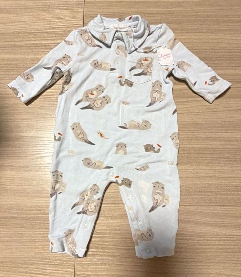 Angel Dear Otter Romper Size 0-3 Months White Cotton Footie Pajamas 2