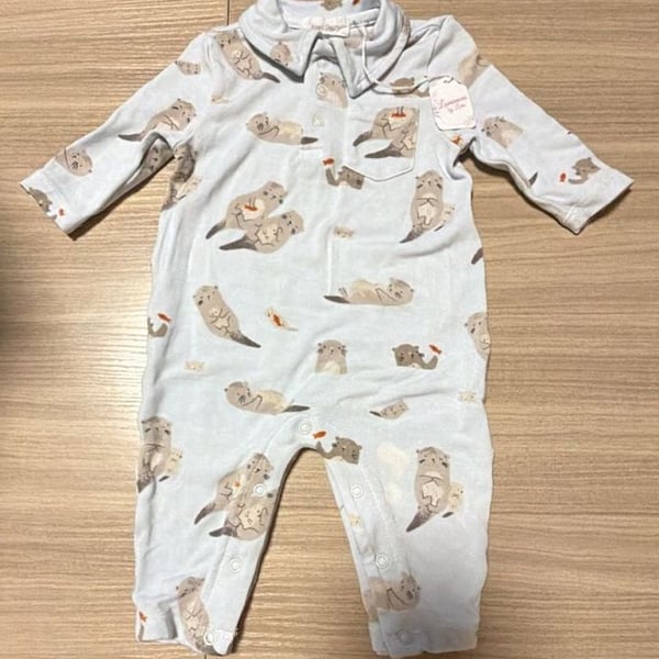 Angel Dear Otter Romper Size 0-3 Months White Cotton Footie Pajamas