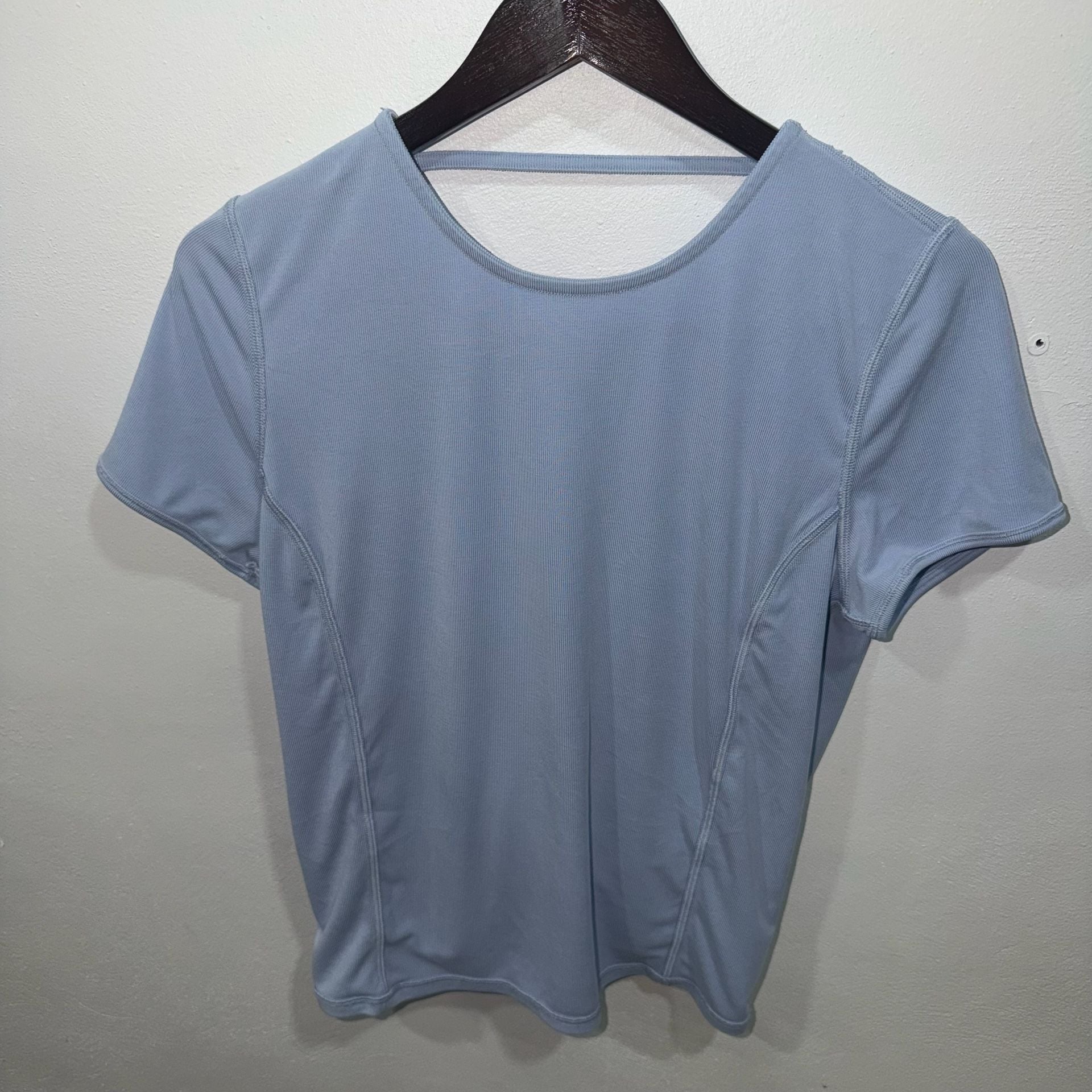 Lululemon Twist Front Crop Top Dusty Blue Ribbed Knit Short Sleeve Tee 3