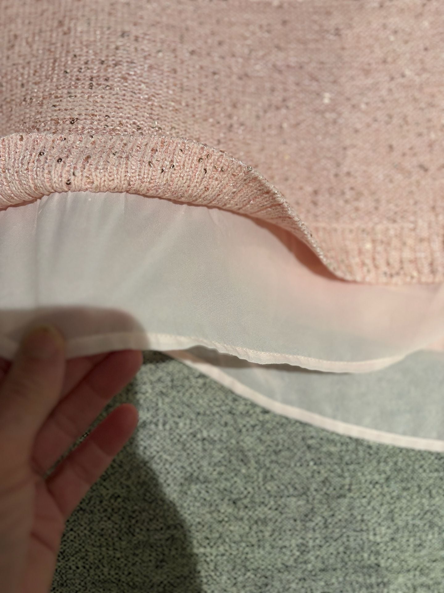 075-Faded Glory Sweater Size M (8-10) Pink Sequin Sheer Hem 5