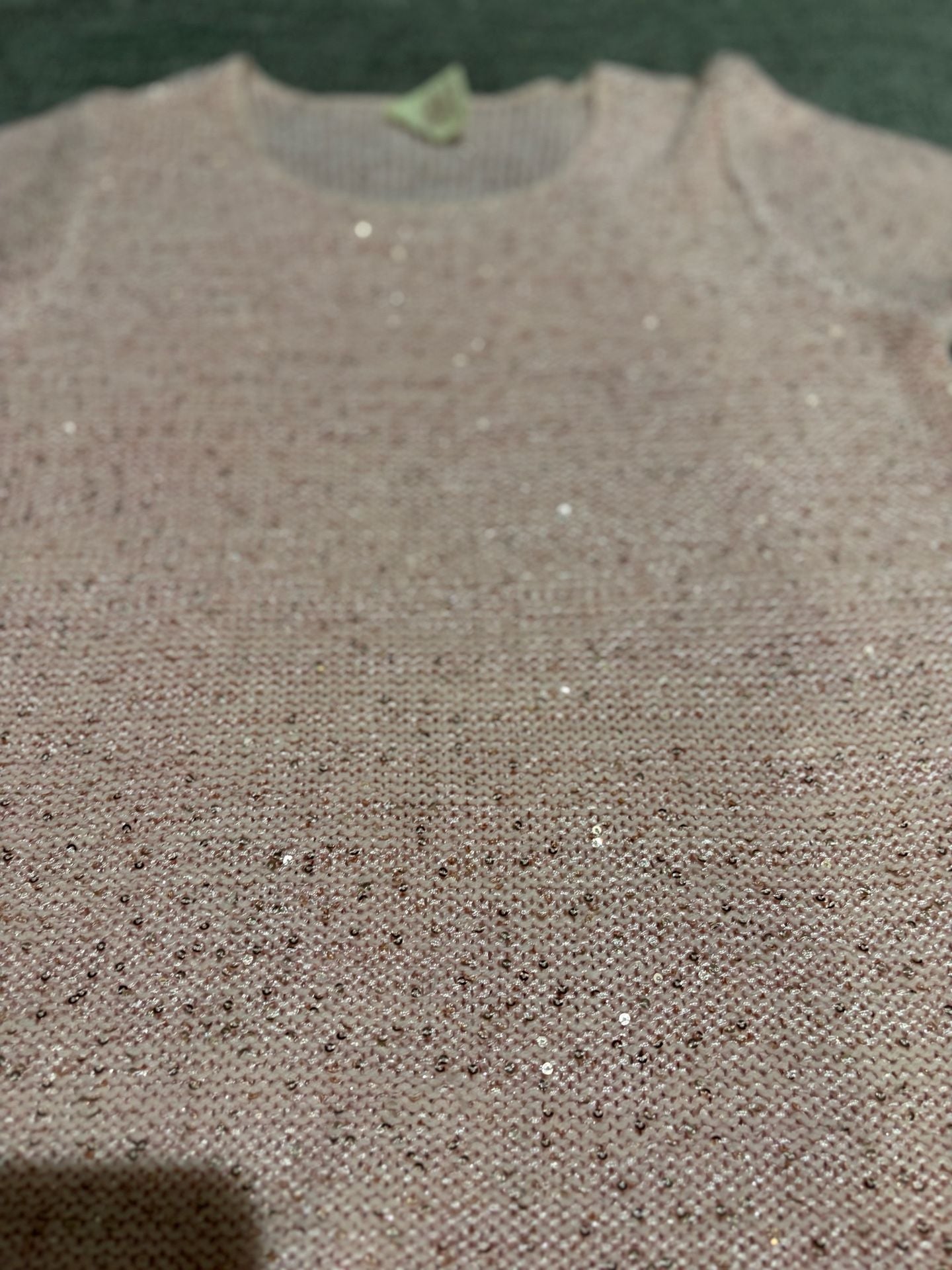 075-Faded Glory Sweater Size M (8-10) Pink Sequin Sheer Hem 6
