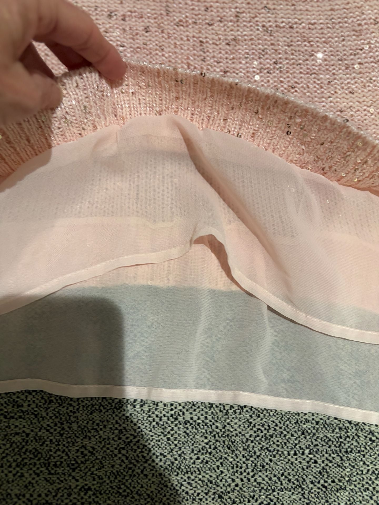 075-Faded Glory Sweater Size M (8-10) Pink Sequin Sheer Hem 7