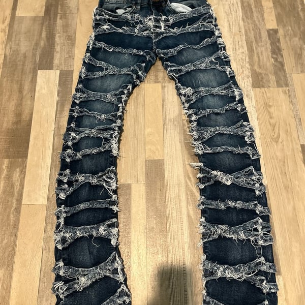 FWRD Denim Stacked Fit Jeans Size 32 Dark Blue Distressed