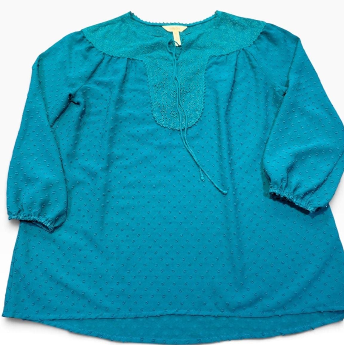 Matilda Jane Charisma Tunic Size M Teal Swiss Dot Eyelet Blouse 2