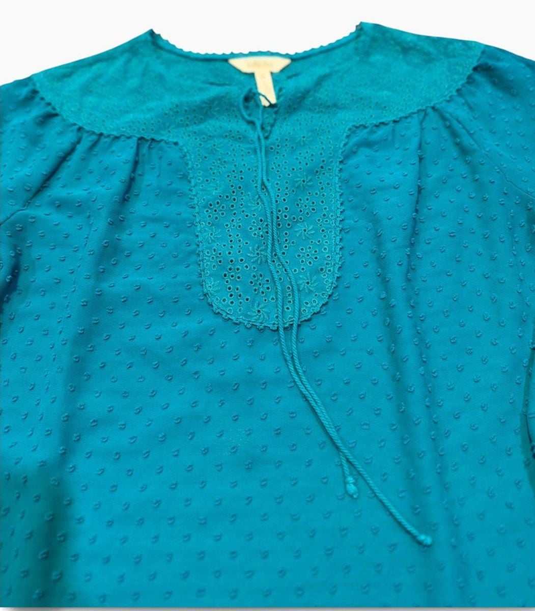 Matilda Jane Charisma Tunic Size M Teal Swiss Dot Eyelet Blouse 3