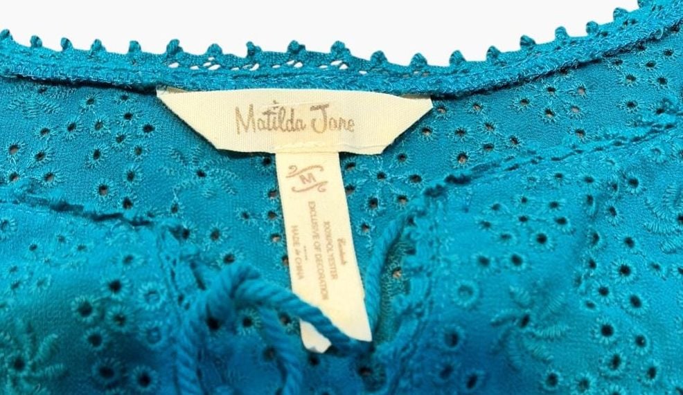 Matilda Jane Charisma Tunic Size M Teal Swiss Dot Eyelet Blouse 4