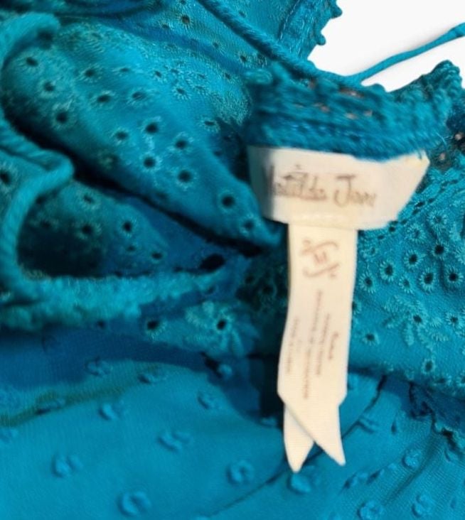 Matilda Jane Charisma Tunic Size M Teal Swiss Dot Eyelet Blouse 7