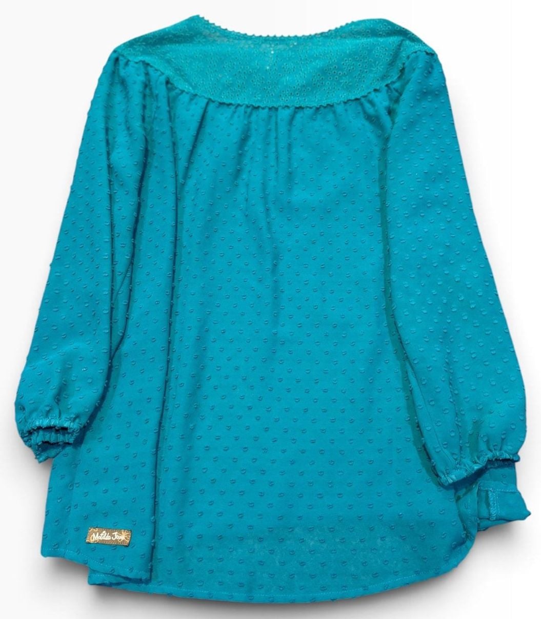 Matilda Jane Charisma Tunic Size M Teal Swiss Dot Eyelet Blouse 8