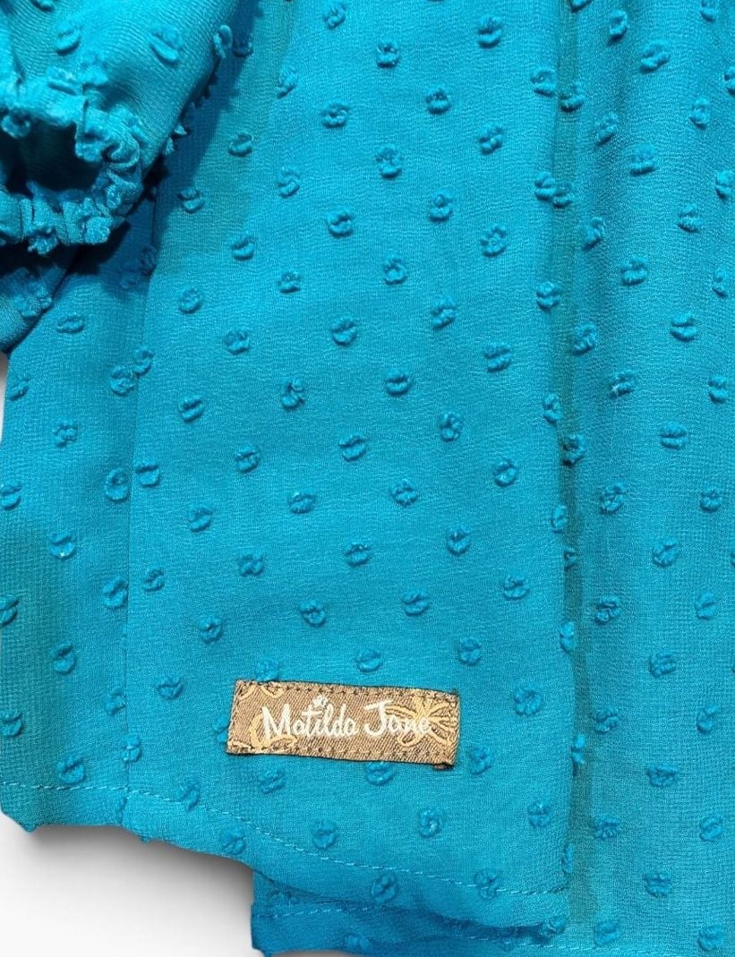 Matilda Jane Charisma Tunic Size M Teal Swiss Dot Eyelet Blouse 9