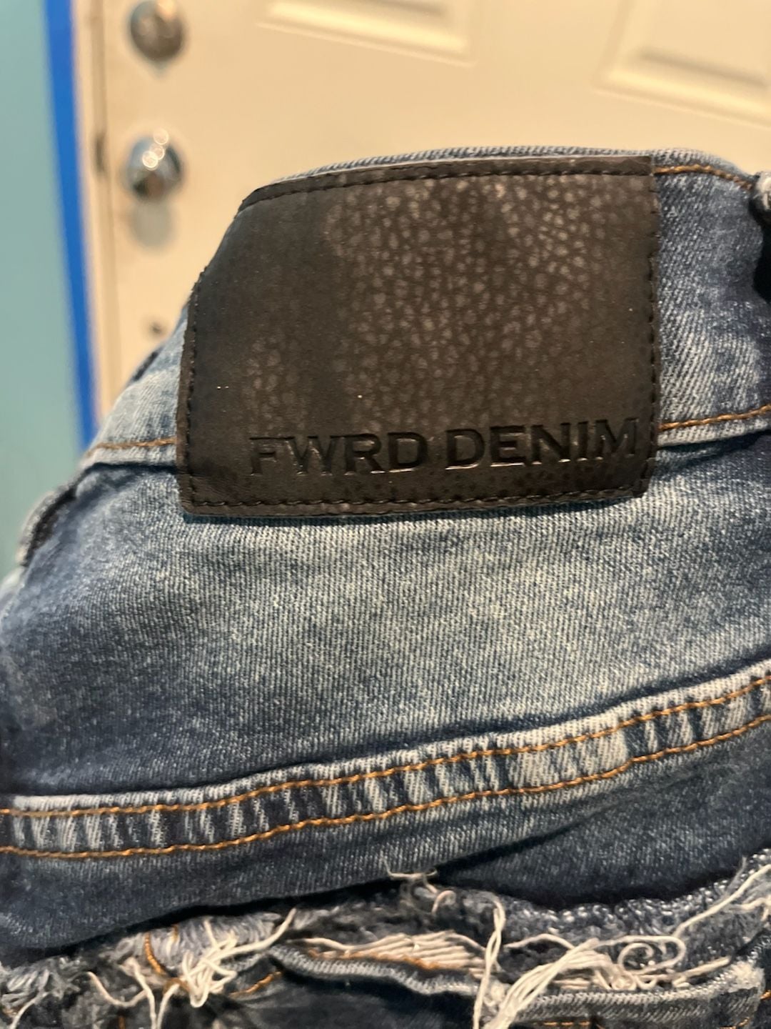 FWRD Denim Stacked Fit Jeans Size 32 Dark Blue Distressed 3