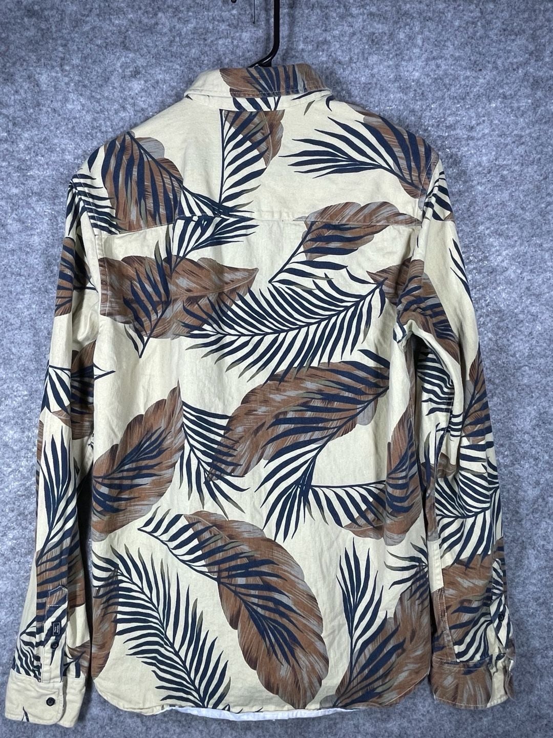 Scotch & Soda Island Getaway Palm Leaf Print Shirt Size L Tan Blue 12