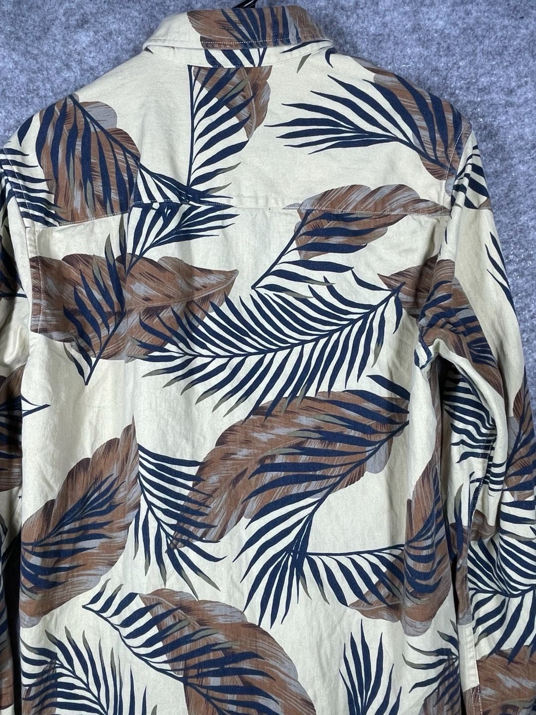 Scotch & Soda Island Getaway Palm Leaf Print Shirt Size L Tan Blue 13