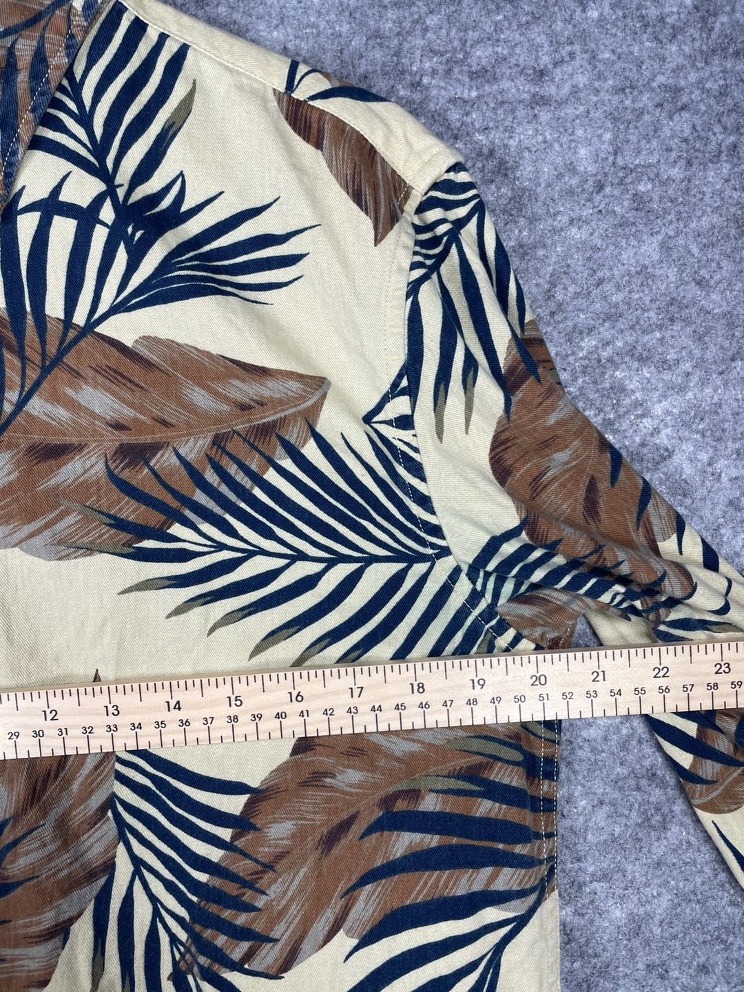Scotch & Soda Island Getaway Palm Leaf Print Shirt Size L Tan Blue 14