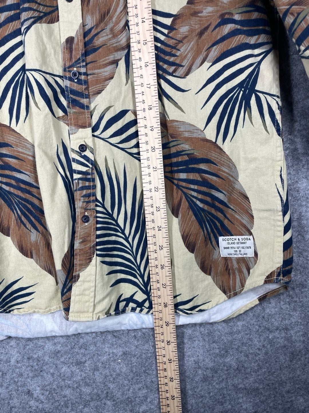 Scotch & Soda Island Getaway Palm Leaf Print Shirt Size L Tan Blue 15