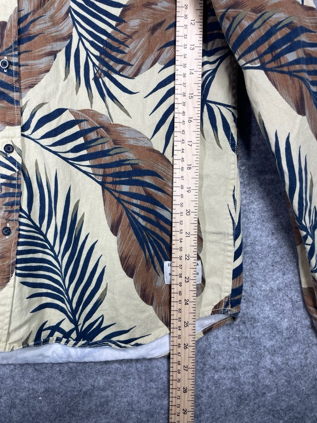 Scotch & Soda Island Getaway Palm Leaf Print Shirt Size L Tan Blue 16