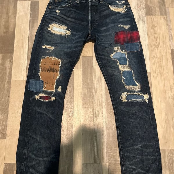 Polo Ralph Lauren Varick Slim Straight Patchwork Distressed Denim Jeans 30x30