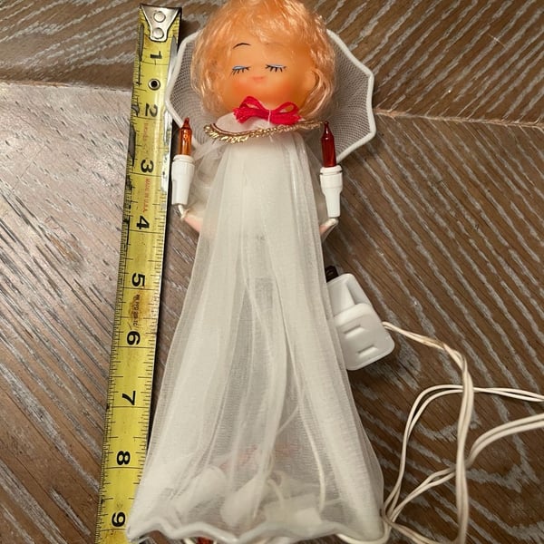 Vintage Lighted Christmas Angel Tree Topper Doll with Candles