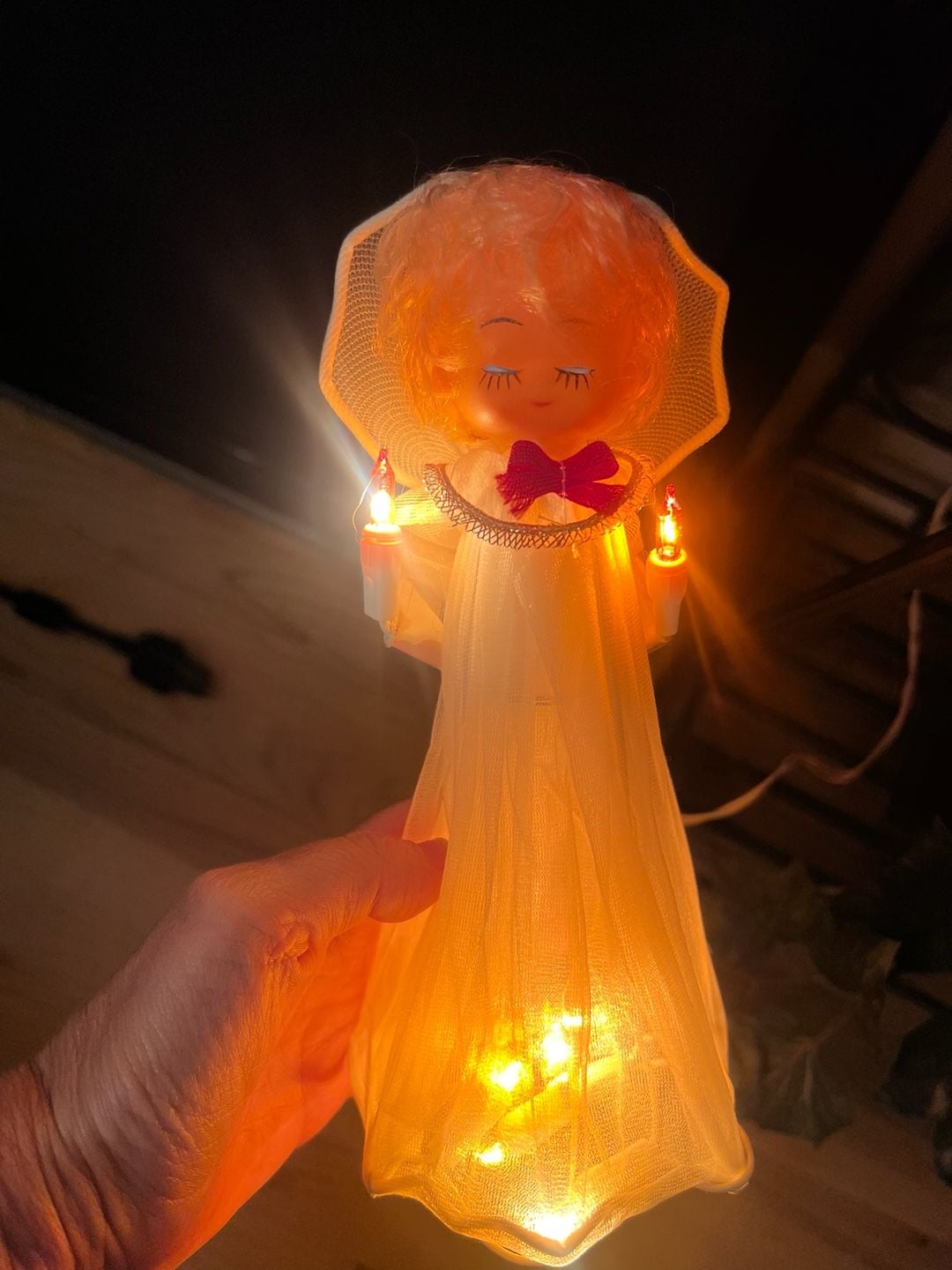Vintage Lighted Christmas Angel Tree Topper Doll with Candles 4