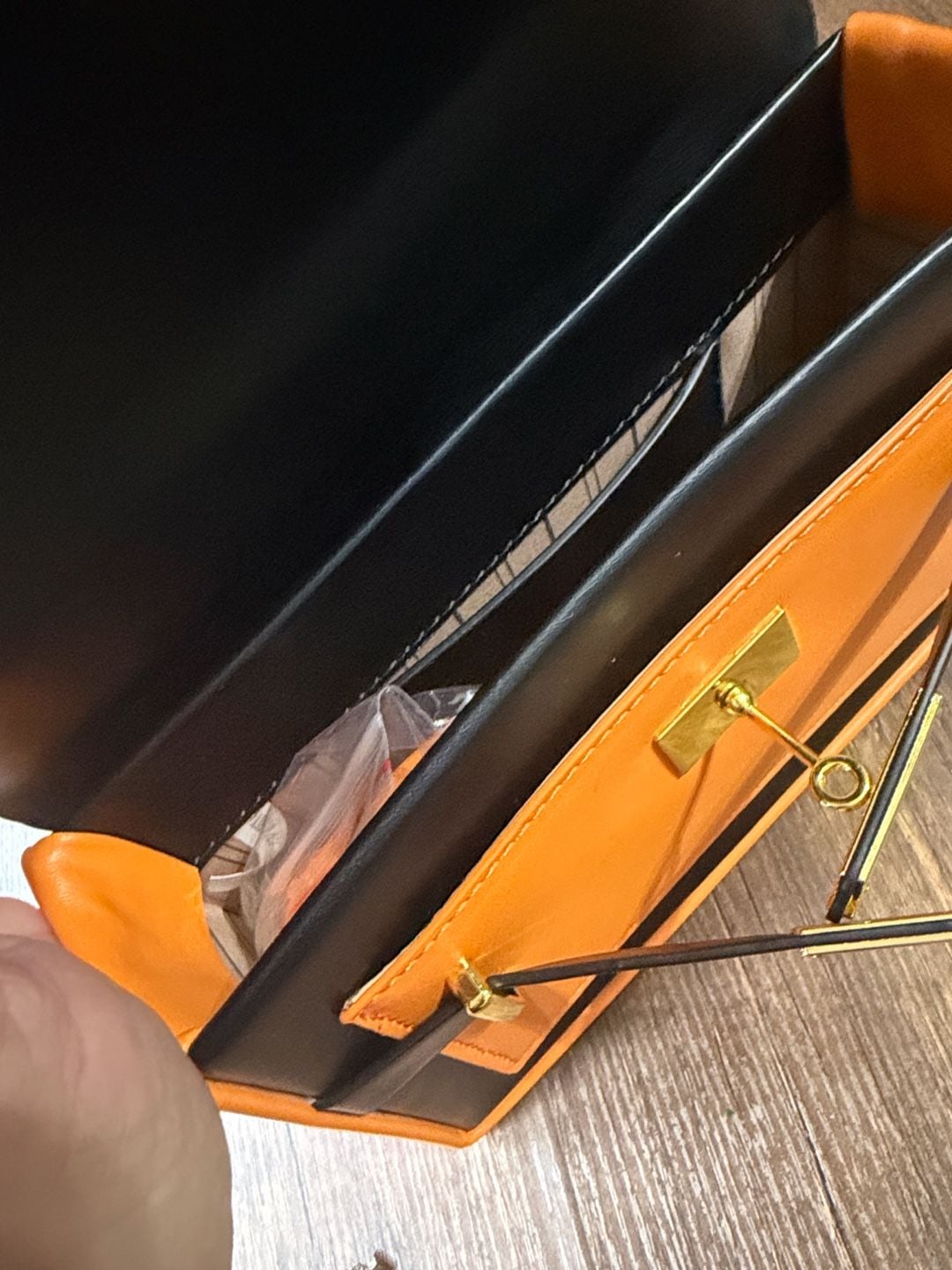 Unbranded Black Orange Leather Handbag Gold Hardware 8