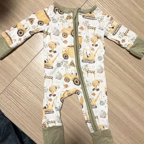 Luminous Littles Construction Baby Zippy Romper 3M Bamboo Footless Sleeper