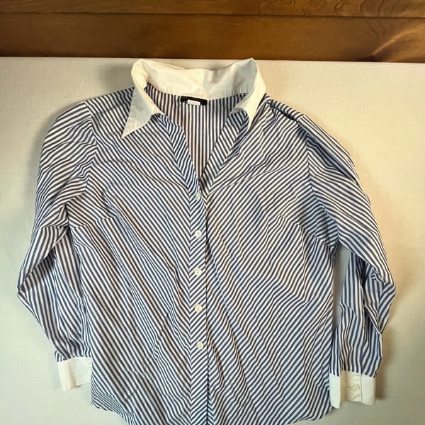 Ashley Stewart Vintage 90s Blue White Striped Button Down Shirt Size 18 2X