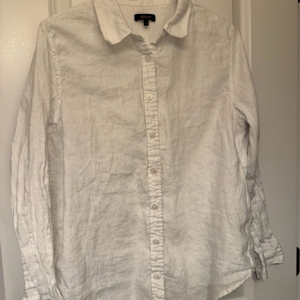 Quince European Linen Boxy Button Up White Long Sleeve Shirt Size L