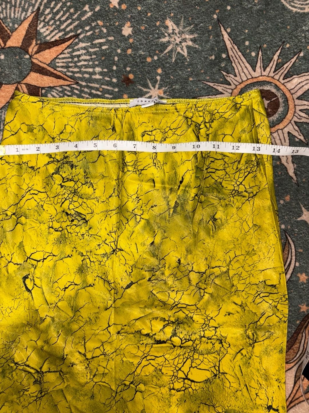 Topshop Midi Skirt Yellow Black Crackle Batik Print 5