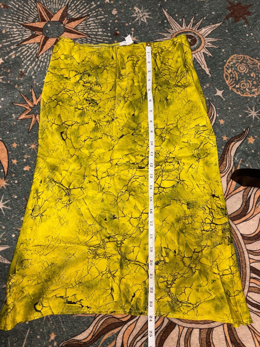 Topshop Midi Skirt Yellow Black Crackle Batik Print 6