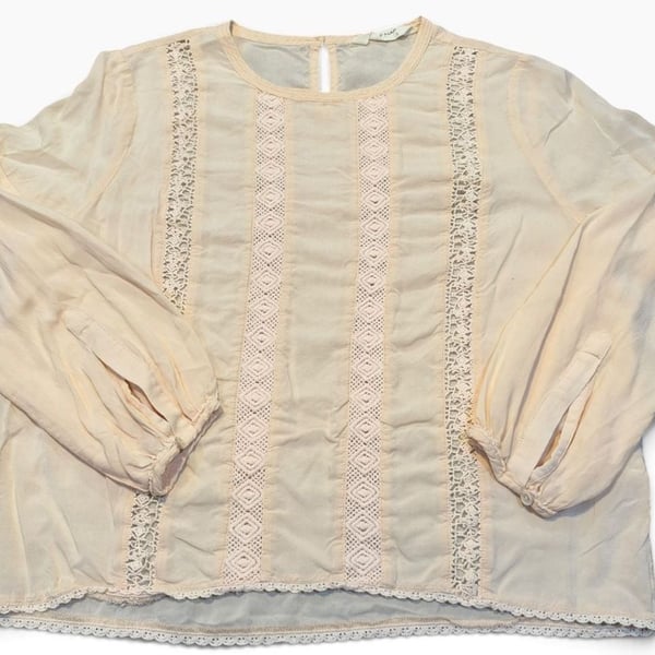 Naf Naf Paris Lace Trim Blouse Size S Pink Champagne